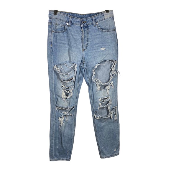 H&M &Denim Boyfriend Low Waist Ripped Denim Jeans Blue Size 4 - Picture 2 of 7